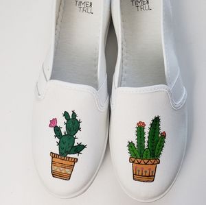 Hand painted cactus shoes slip on canvas size 10